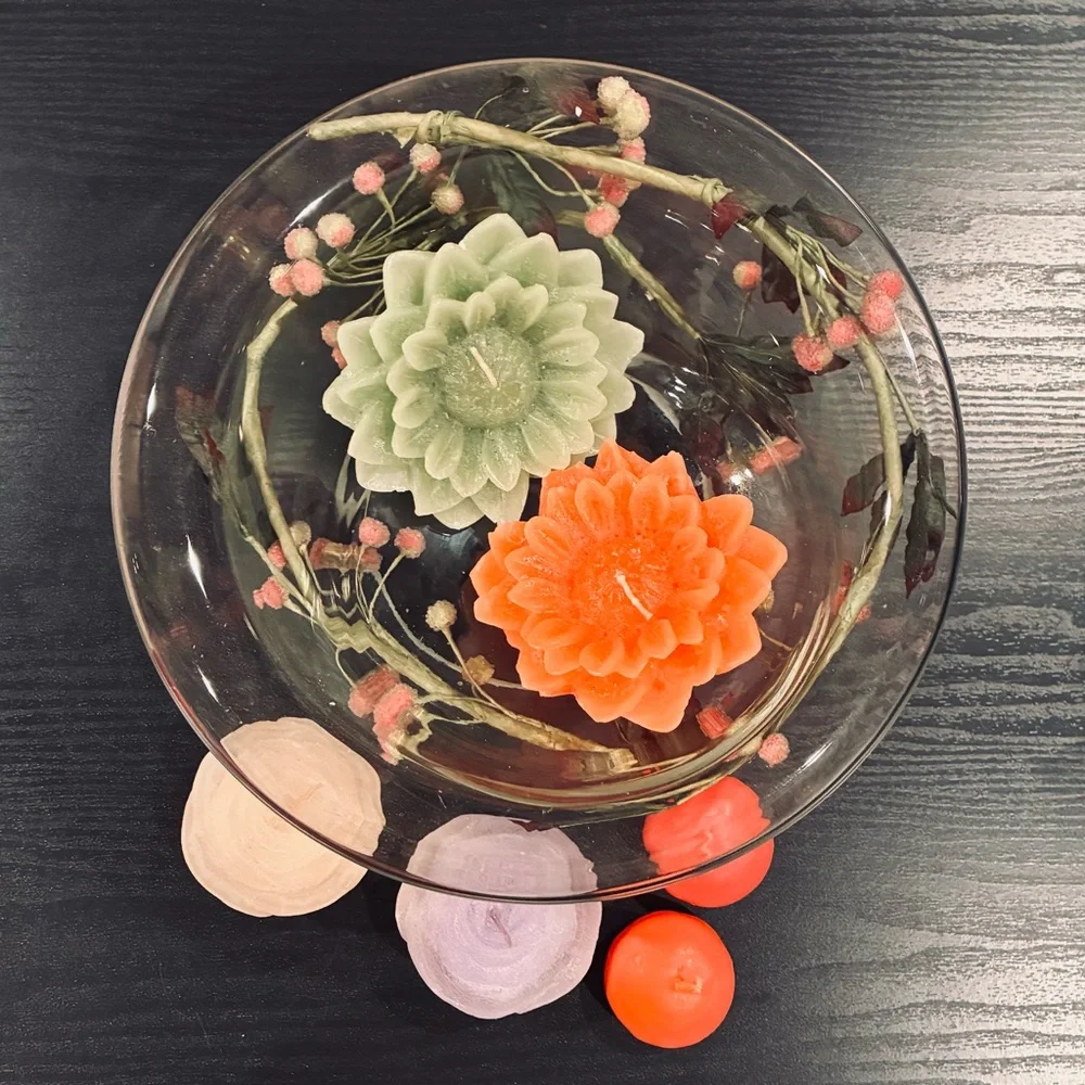 Decorative Floating Candle/Clear Glass Centerpiece Bowl & 6 Floating Candles